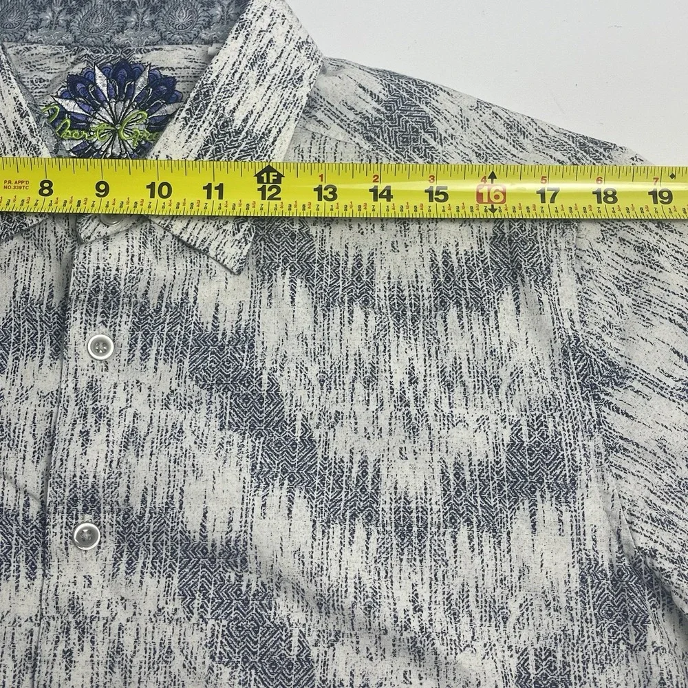 Robert Graham Mens Large Blue White Wave Geometric Short Sleeve Button Up